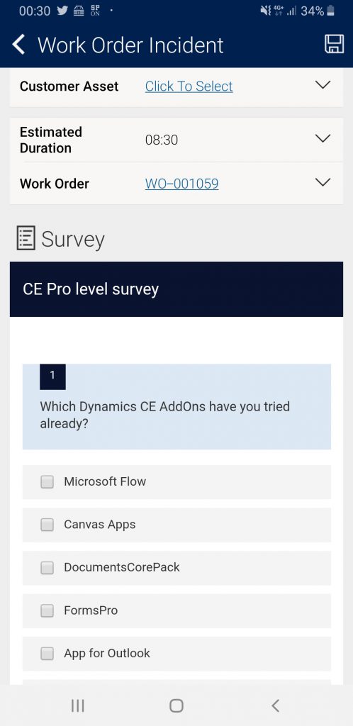 Microsoft Forms Pro embedded in Field Service Mobile