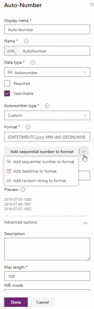 auto number functionality of web.powerapps.com