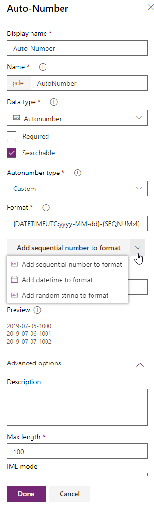 auto number functionality of web.powerapps.com
